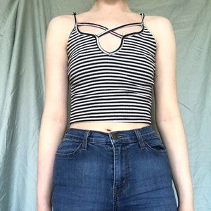 Black and White Striped Crop Top